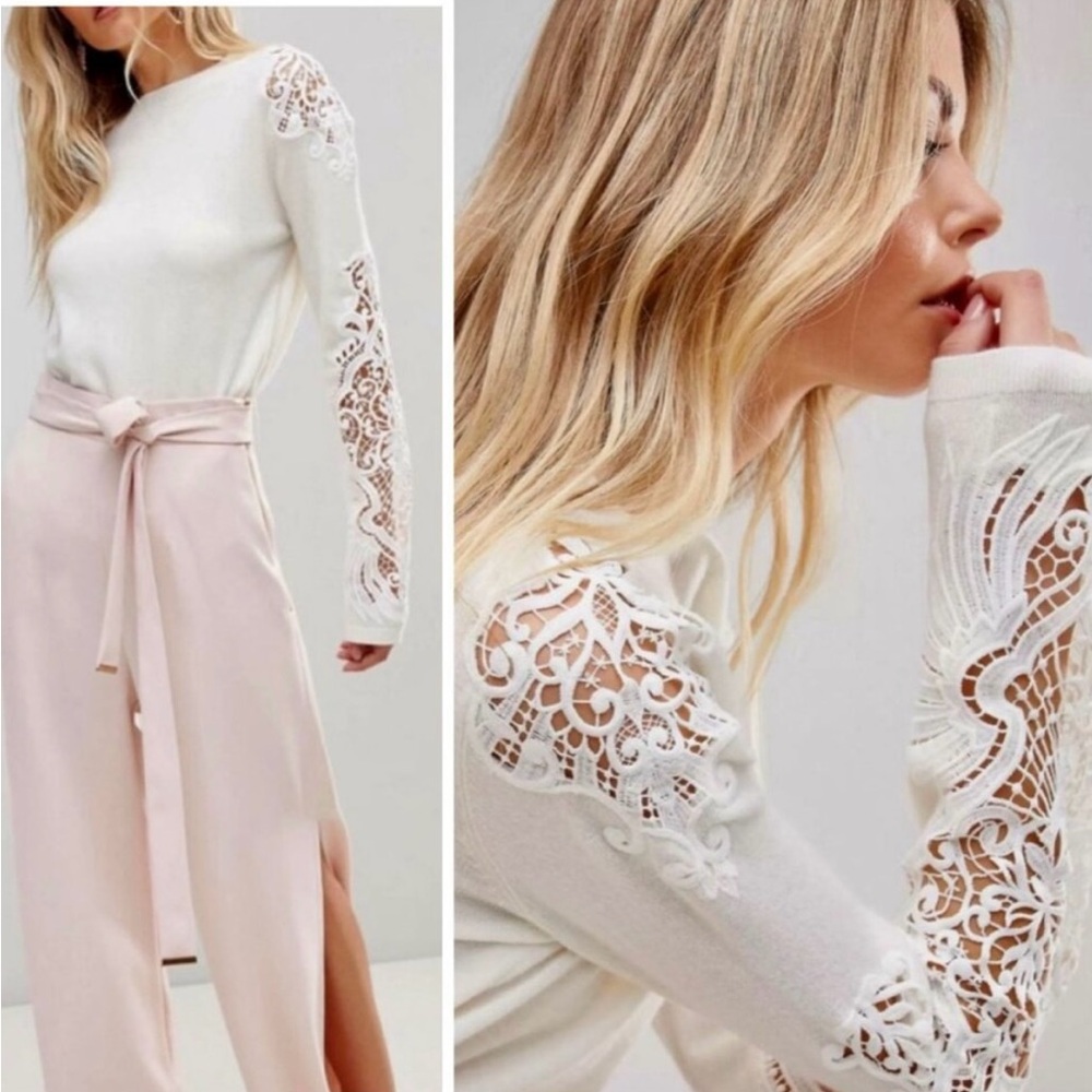 Off white Ted Baker sweater with lace details size 3